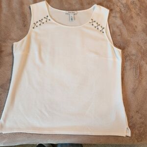 White House Black Market Cream Embellished Sleeveless Tank Top